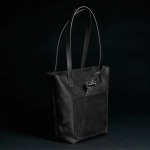 Distressed Leather Tote with pouch | Black - Wenderfarer