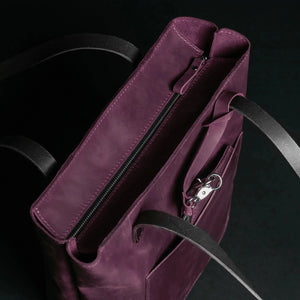 Distressed Cowhide Leather Tote Bag with Removable Pouch