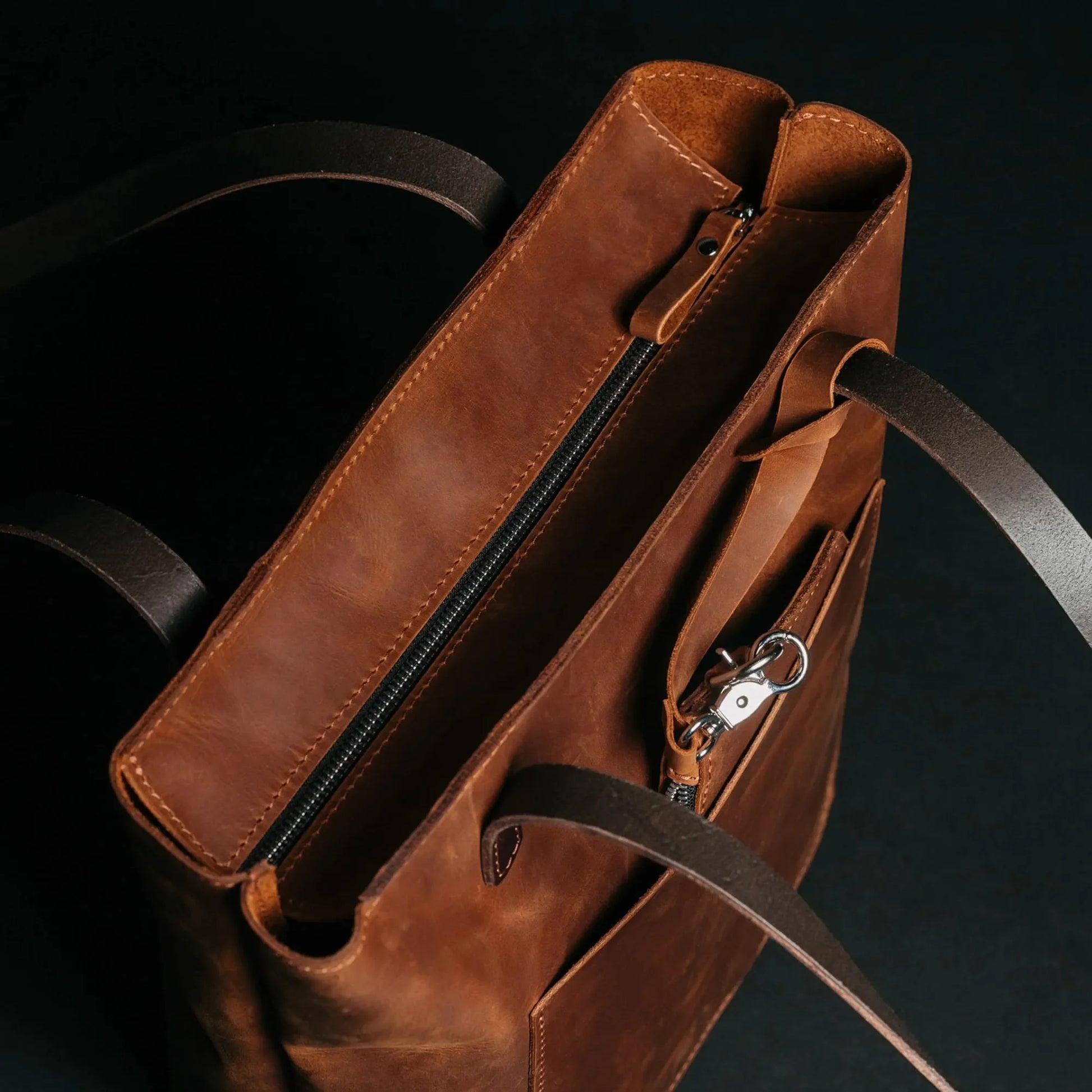 Distressed Cowhide Leather Tote Bag with Removable Pouch