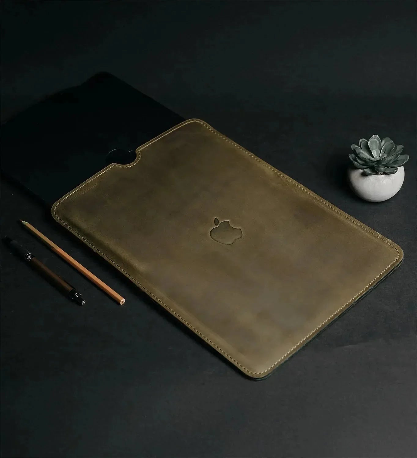 Waxed Matte Leather MacBook Case – Open Edge for Charging | Flatcase