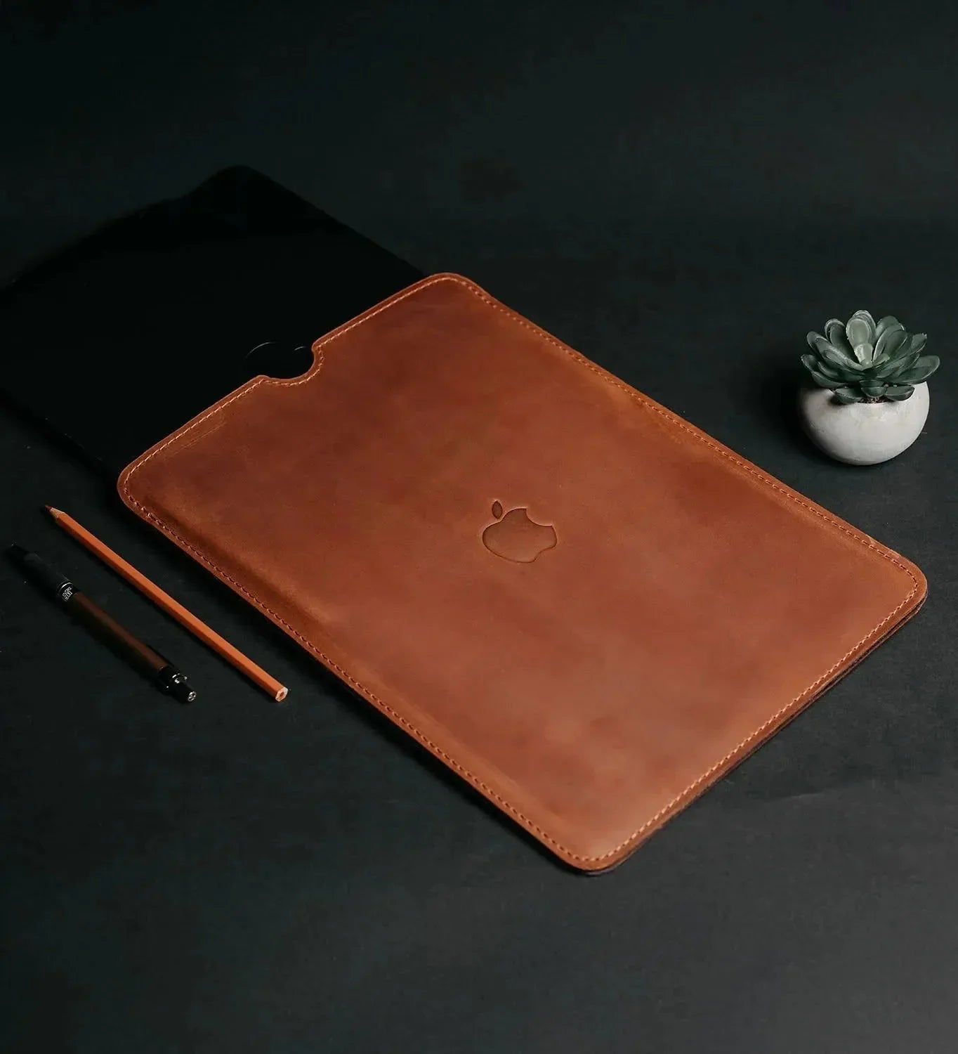 Waxed Matte Leather MacBook Case – Open Edge for Charging | Flatcase
