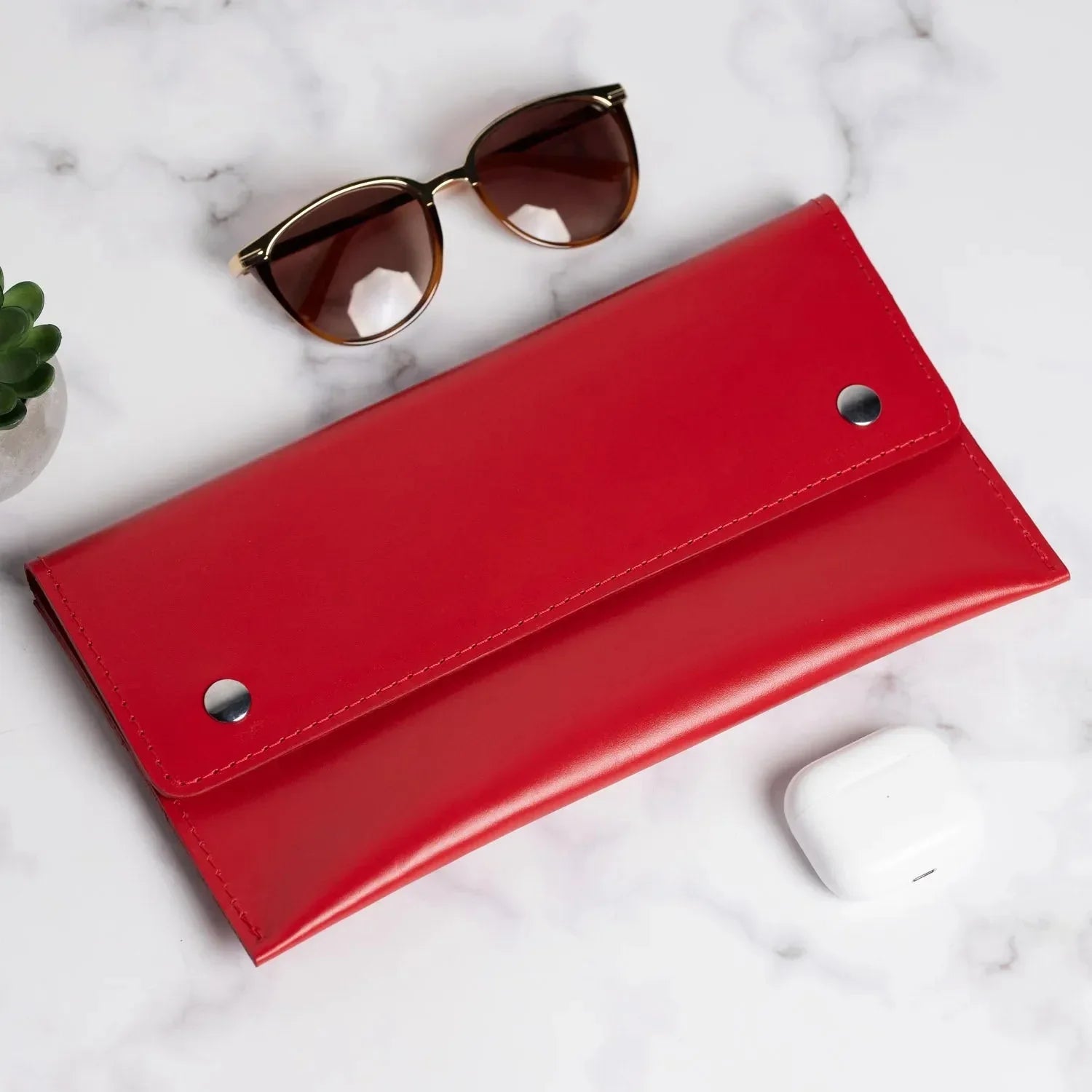 Double-Sided Leather Clutch with Handle