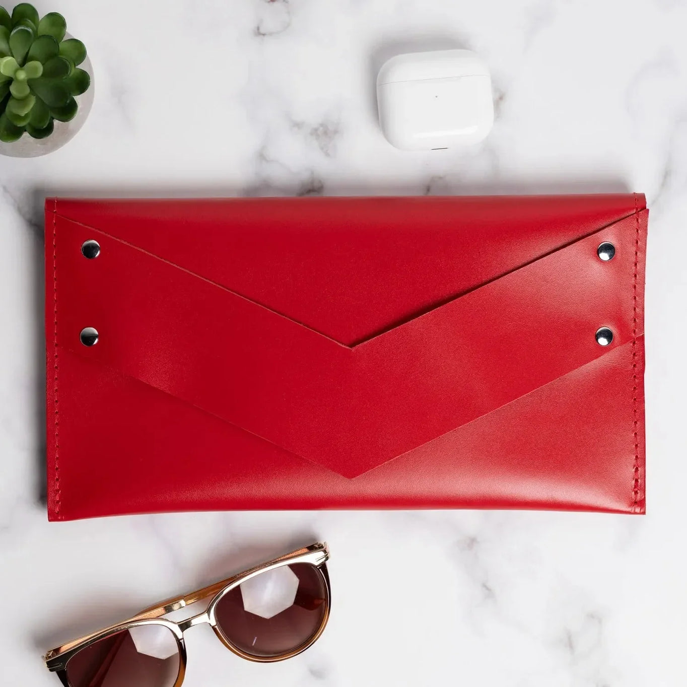 Double-Sided Leather Clutch with Handle