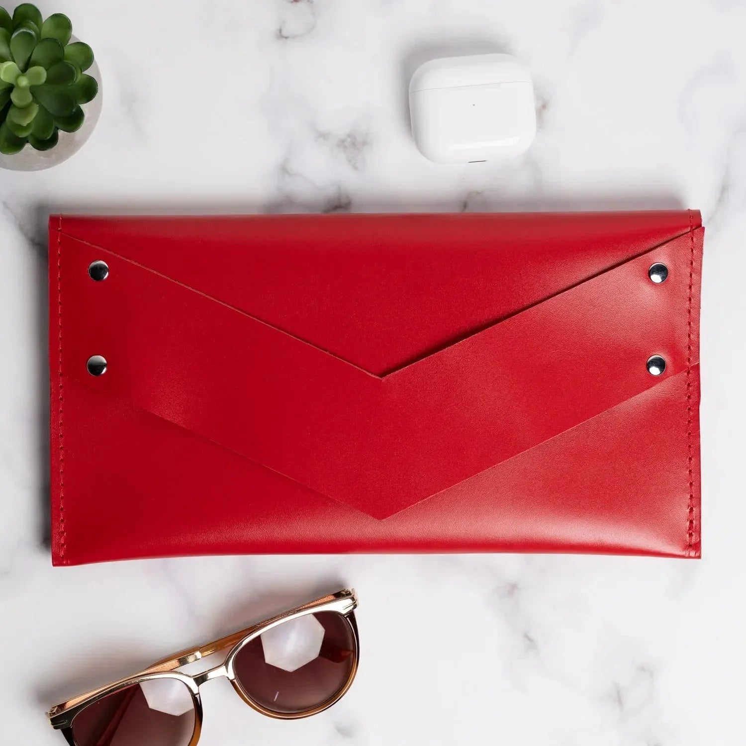 Double-Sided Leather Clutch with Handle