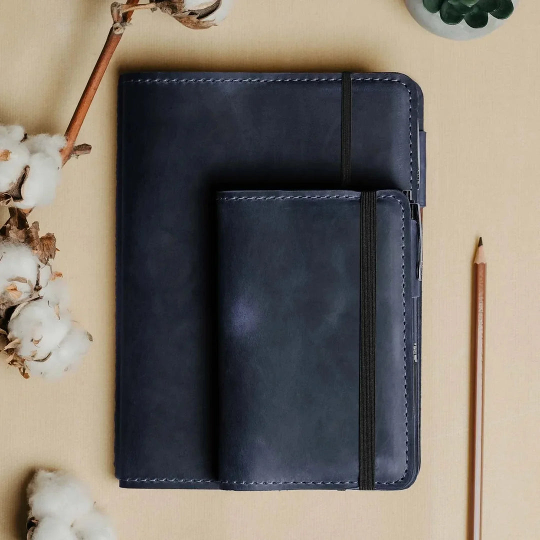Distressed Leather Journal Cover – A6/A5/A4, Elastic + Pen Loop