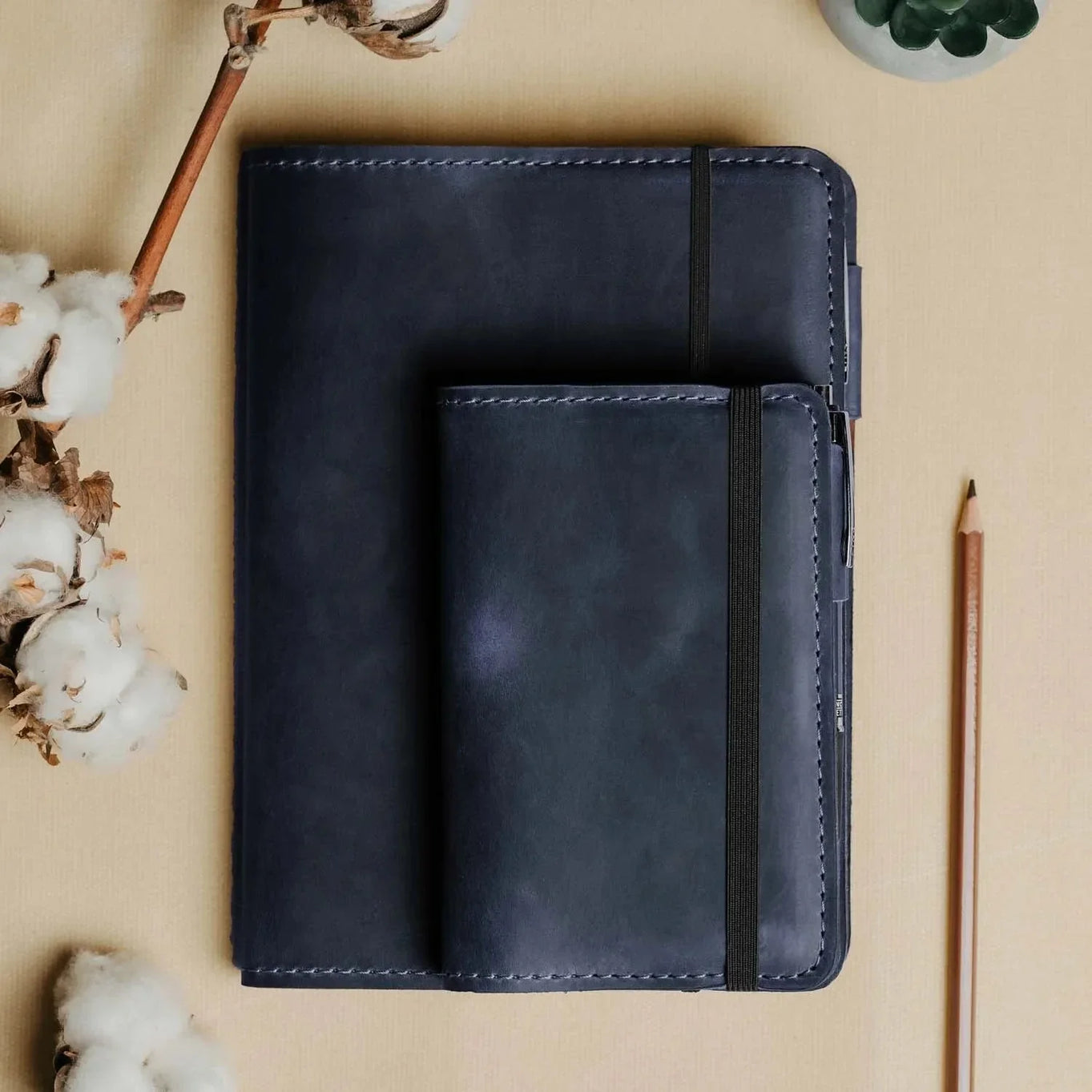 Distressed Leather Journal Cover – A6/A5/A4, Elastic + Pen Loop