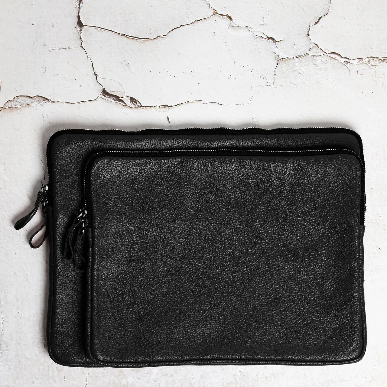Full Grain Leather Zipper Folio for Laptop & Documents | Black