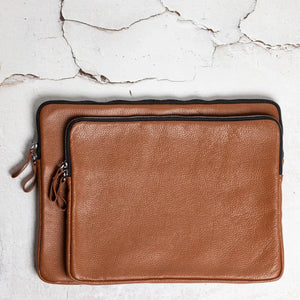 Full Grain Leather Zipper Folio for Laptop & Documents | Black