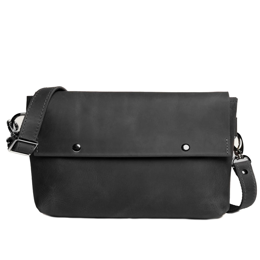 Matte Waxed Leather Unisex Crossbody Bag - Convertible to Waist bag, Clutch