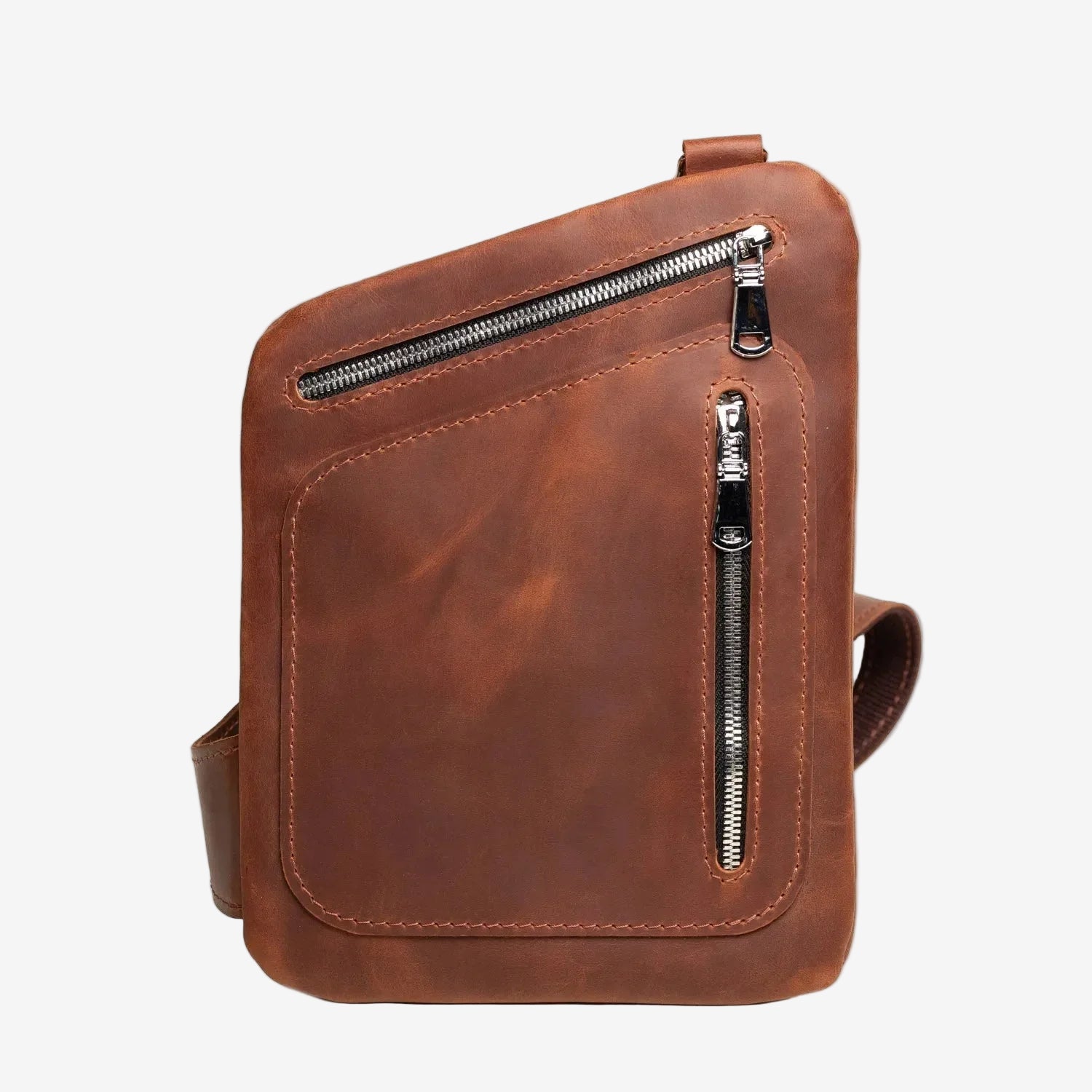 Men’s Sling Bag in Waxed Matte Leather | Hidden Back Pocket