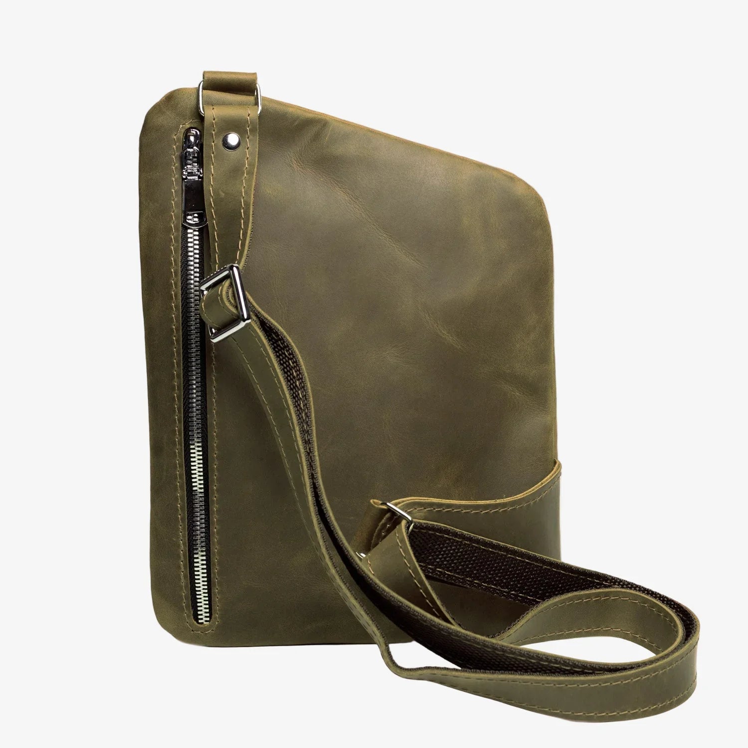 Men’s Sling Bag in Waxed Matte Leather | Hidden Back Pocket