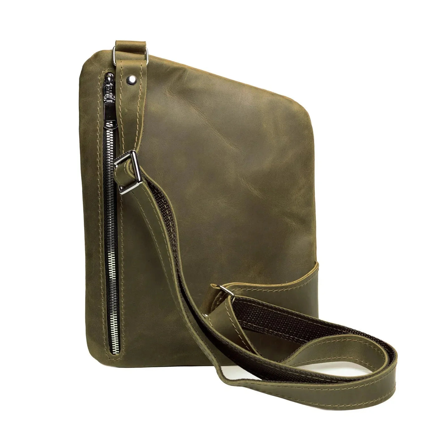 Men’s Sling Bag in Waxed Matte Leather | Hidden Back Pocket