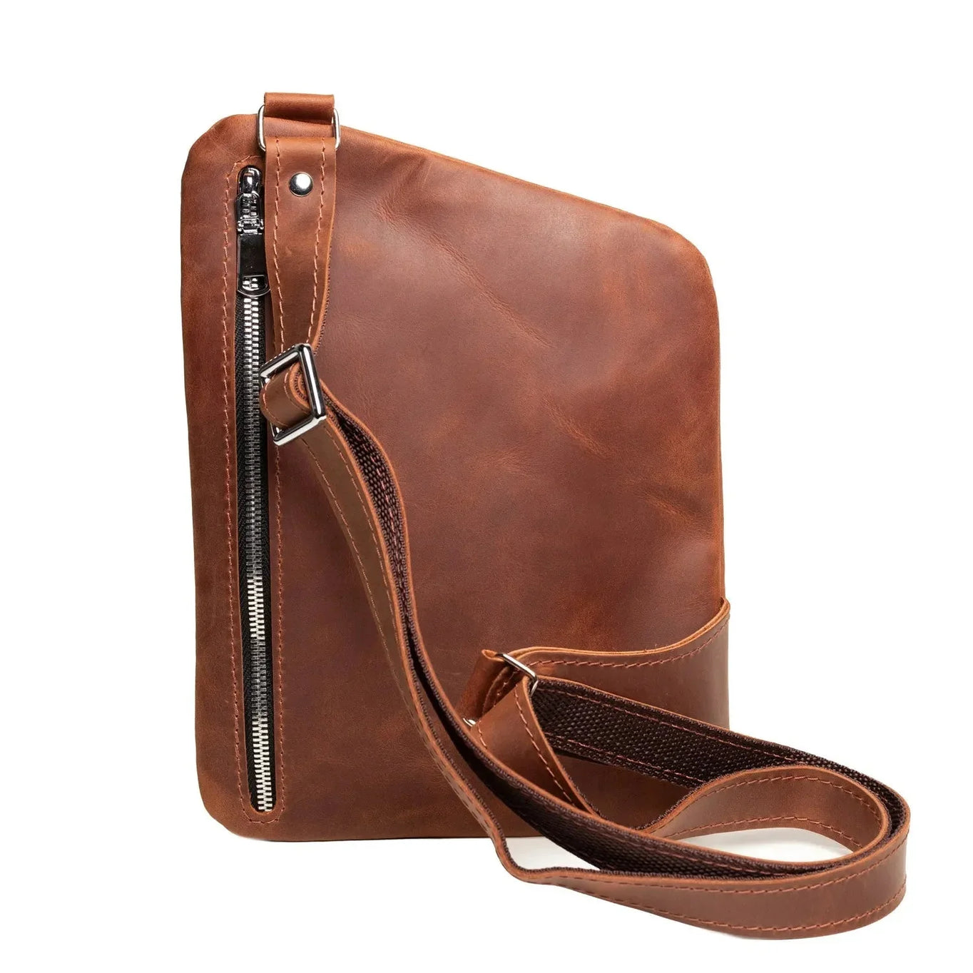 Men’s Sling Bag in Waxed Matte Leather | Hidden Back Pocket