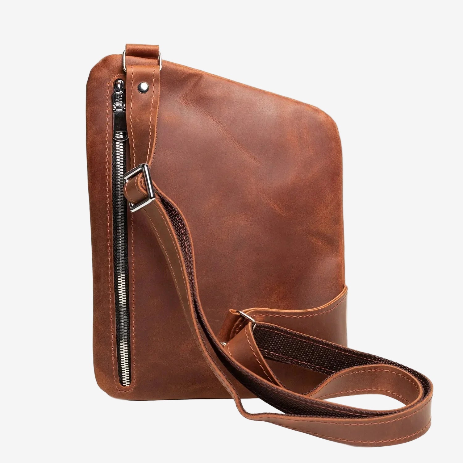 Men’s Sling Bag in Waxed Matte Leather | Hidden Back Pocket