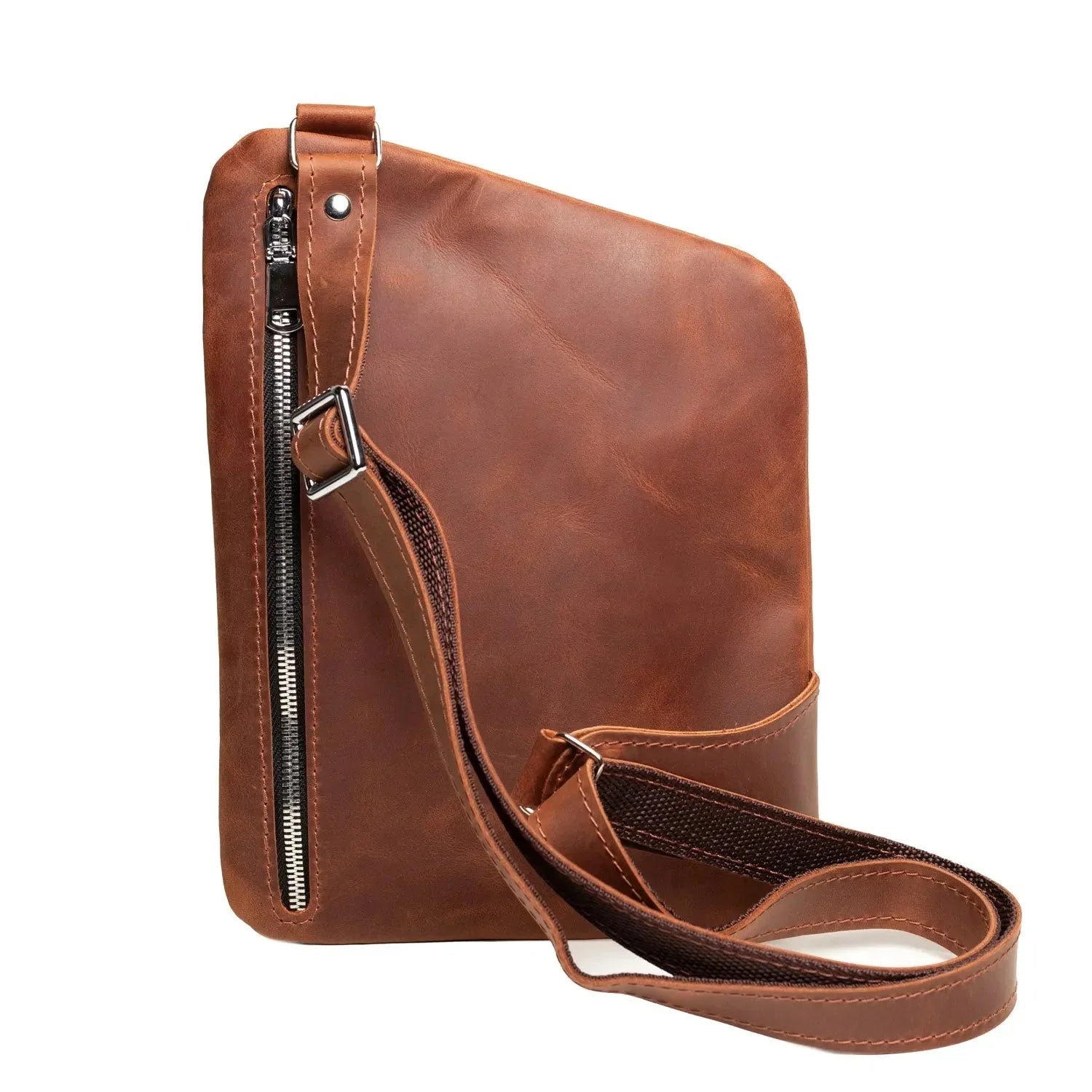 Men’s Sling Bag in Waxed Matte Leather | Hidden Back Pocket