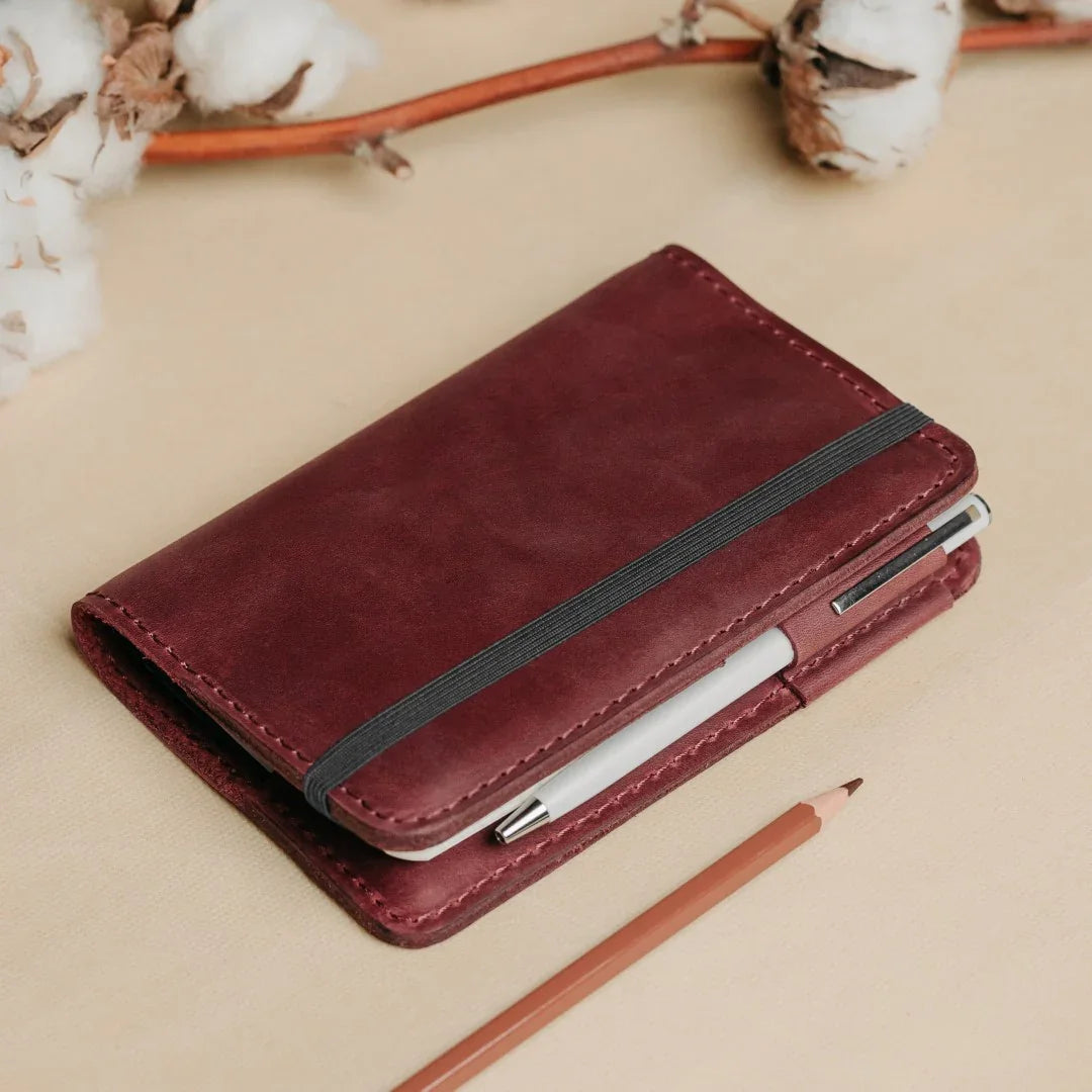 Distressed Leather Journal Cover – A6/A5/A4, Elastic + Pen Loop