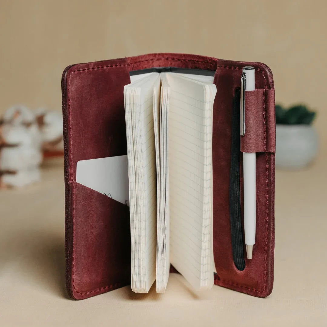 Distressed Leather Journal Cover – A6/A5/A4, Elastic + Pen Loop