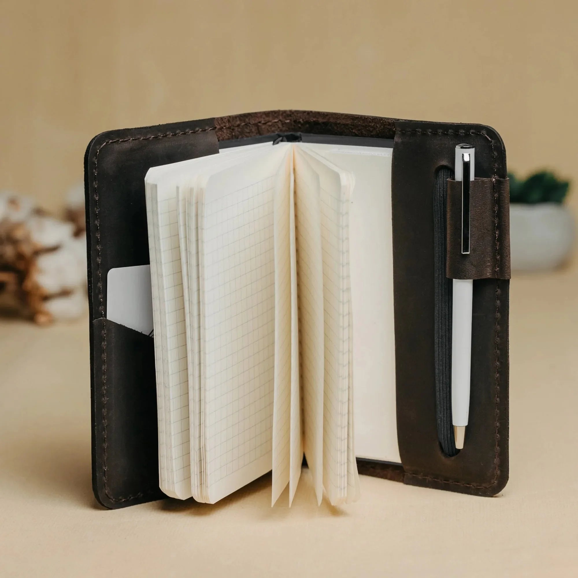 Distressed Leather Journal Cover – A6/A5/A4, Elastic + Pen Loop
