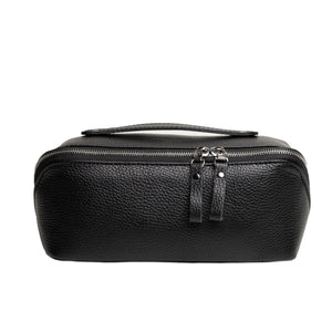 Fullgrain Leather Cosmetic Bag - BeautyBox | Graini Black - Wenderfarer