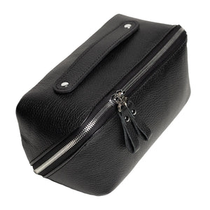 Fullgrain Leather Cosmetic Bag - BeautyBox | Graini Black - Wenderfarer