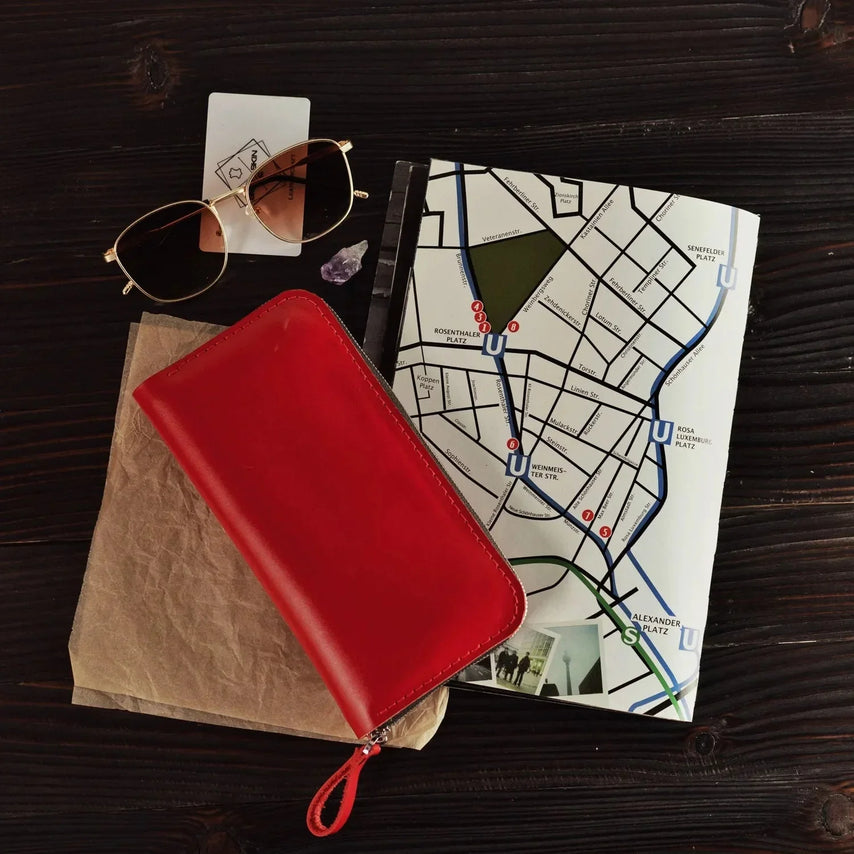 Leather Clutch Wallet – Zip Closure & Wrist Strap
