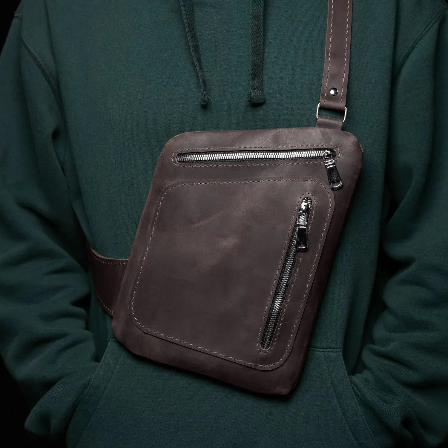 Men’s Sling Bag in Waxed Matte Leather | Hidden Back Pocket