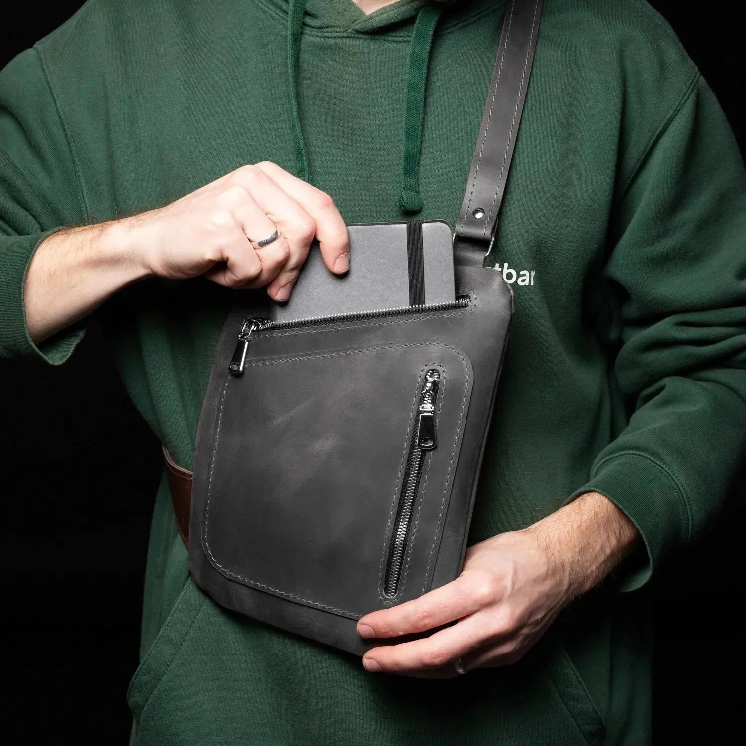 Men’s Sling Bag in Waxed Matte Leather | Hidden Back Pocket