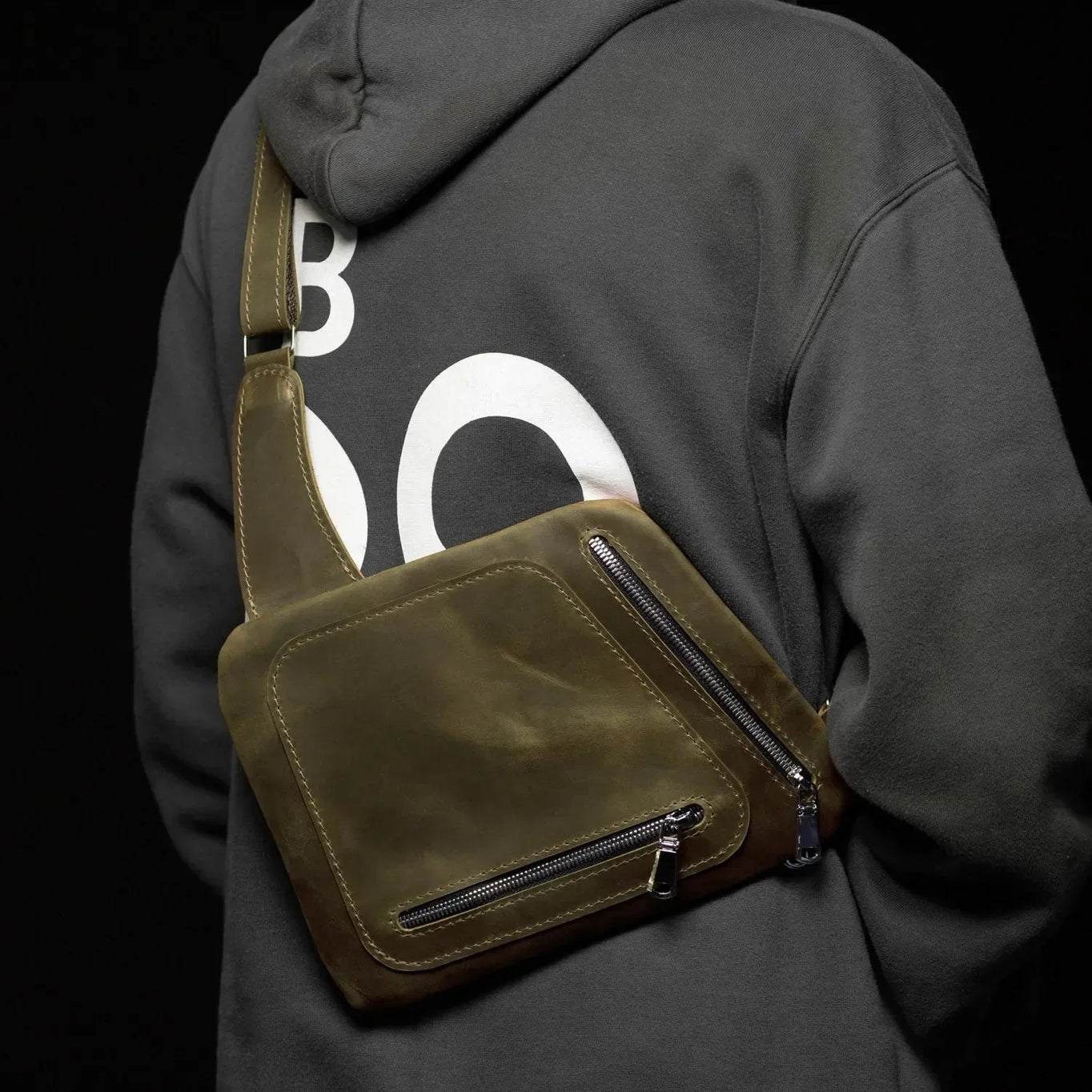Men’s Sling Bag in Waxed Matte Leather | Hidden Back Pocket