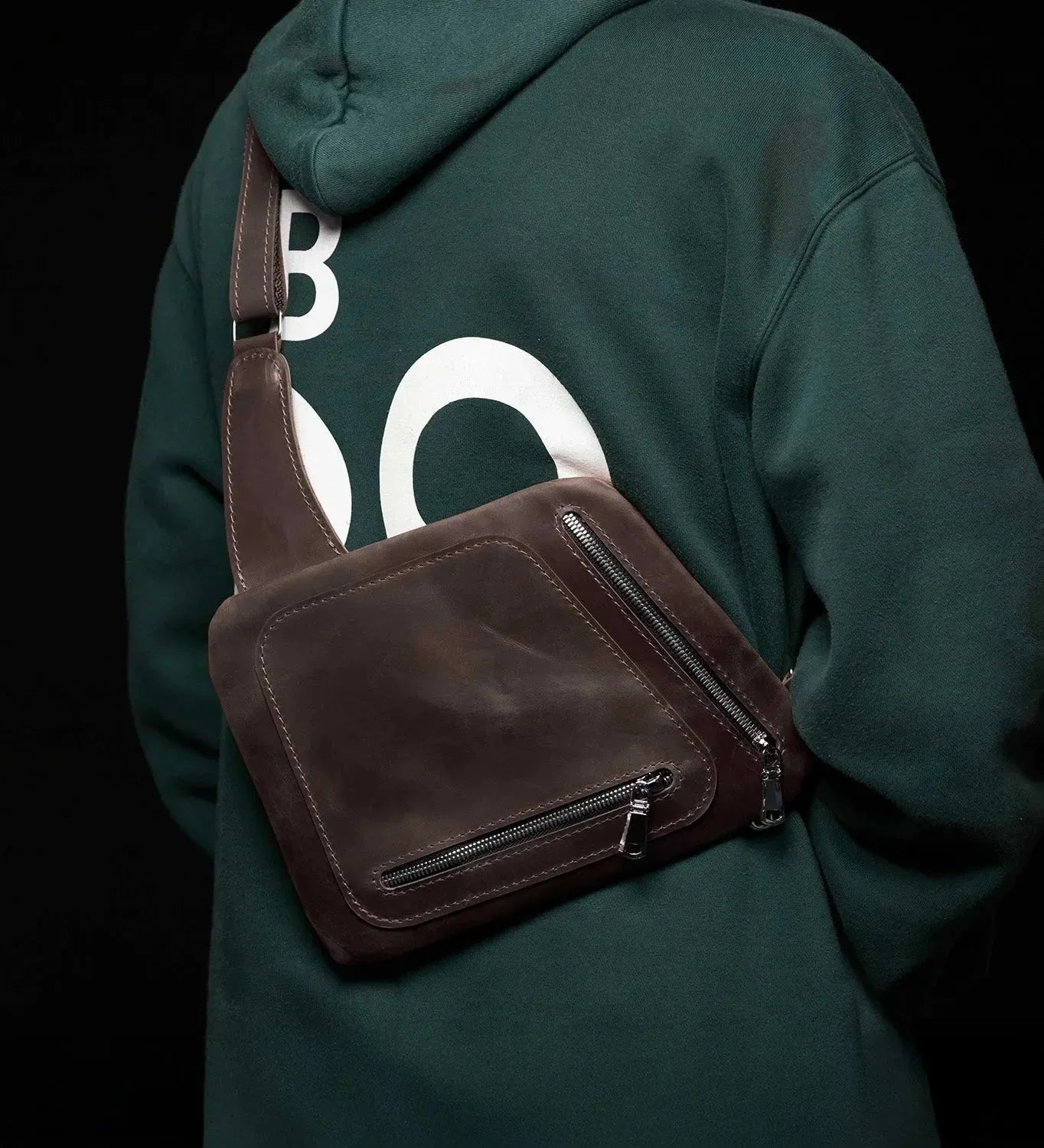 Men’s Sling Bag in Waxed Matte Leather | Hidden Back Pocket