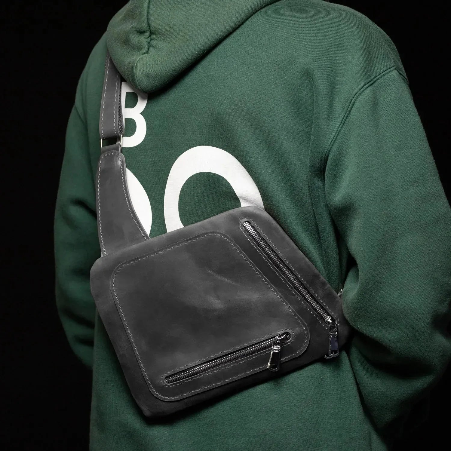 Men’s Sling Bag in Waxed Matte Leather | Hidden Back Pocket