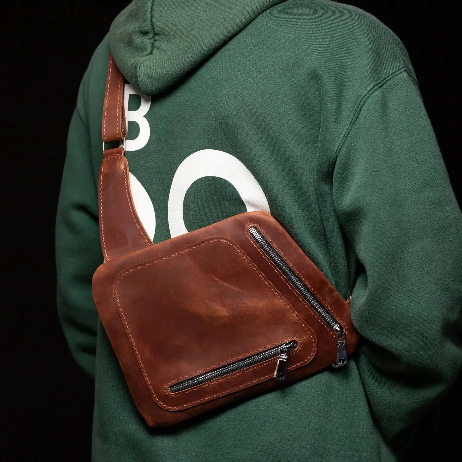 Men’s Sling Bag in Waxed Matte Leather | Hidden Back Pocket
