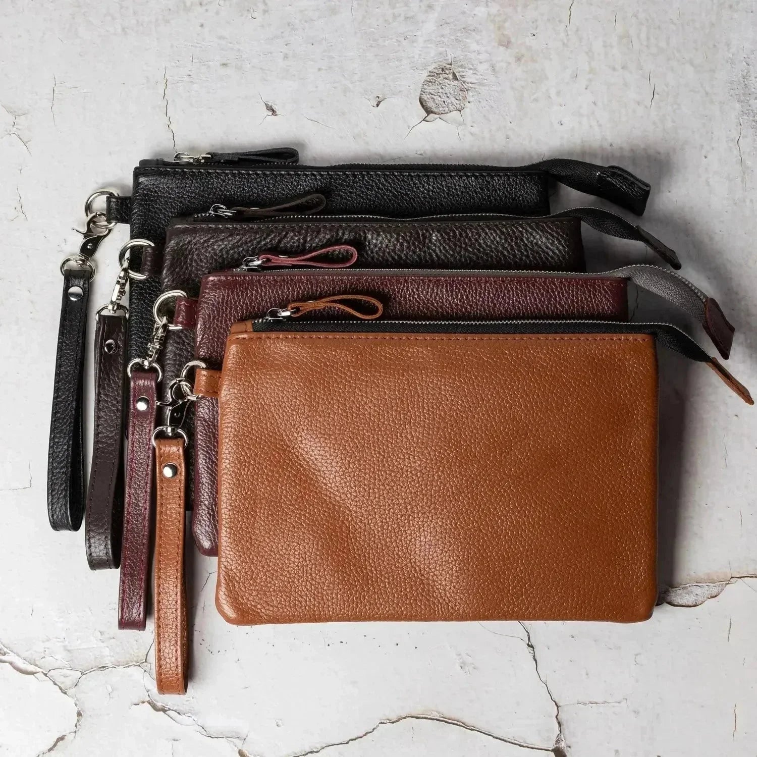 Grainy Leather Clutch with Zipper – 3 Sizes