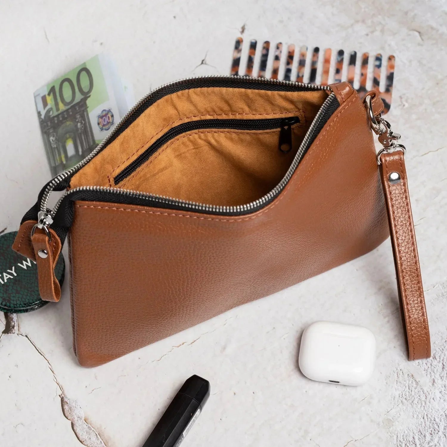 Grainy Leather Clutch with Zipper – 3 Sizes