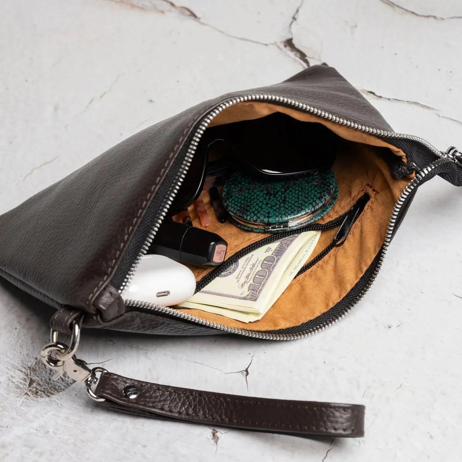 Grainy Leather Clutch with Zipper – 3 Sizes