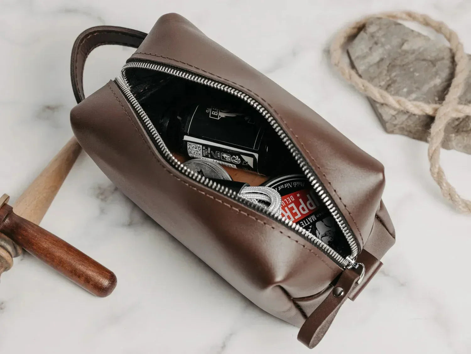 Leather Travel Set – Weekender Bag with Dopp Kit  & Passport Cover & Luggage Tag Gift
