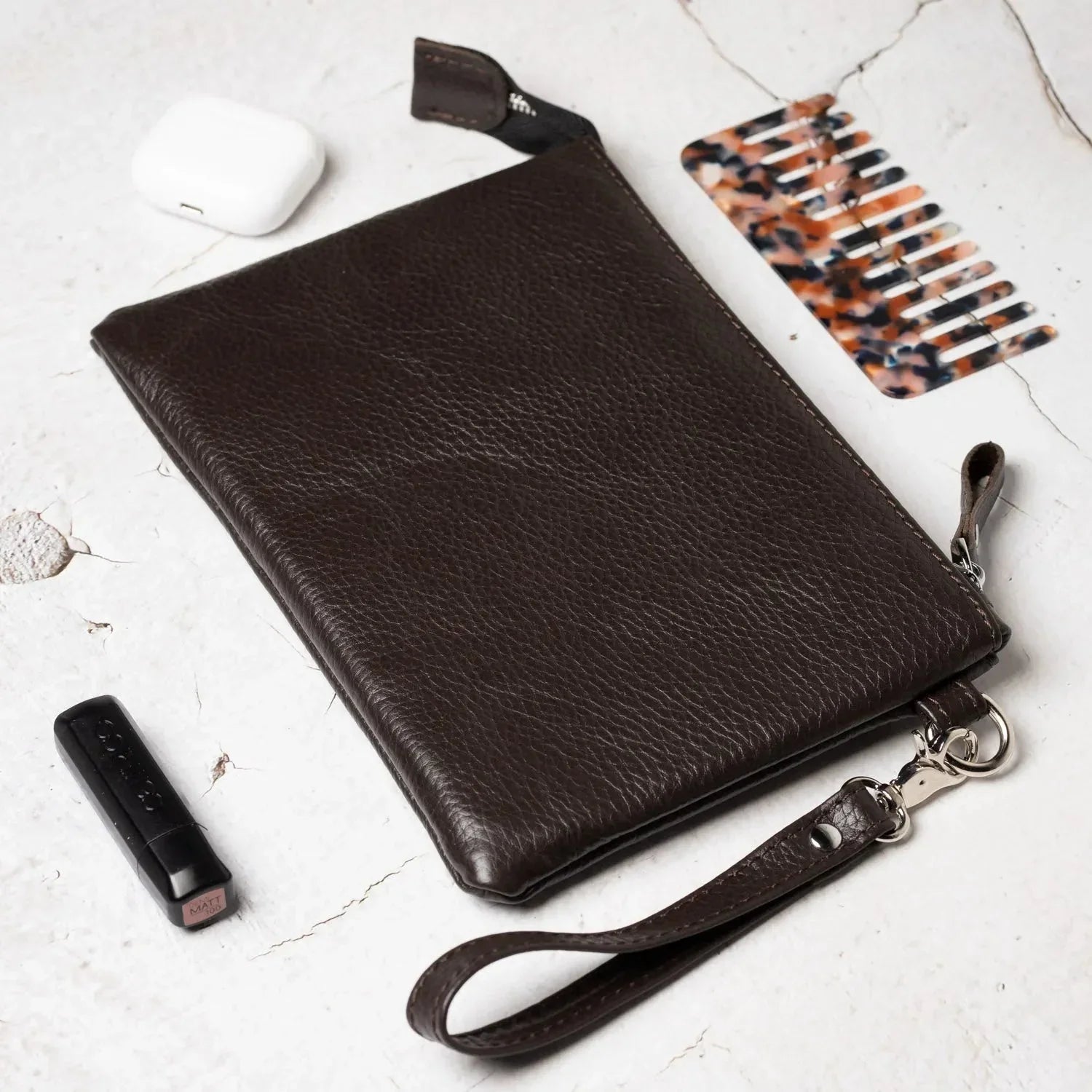 Grainy Leather Clutch with Zipper – 3 Sizes