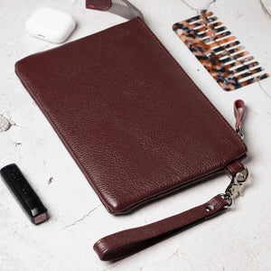 Grainy Leather Clutch with Zipper – 3 Sizes