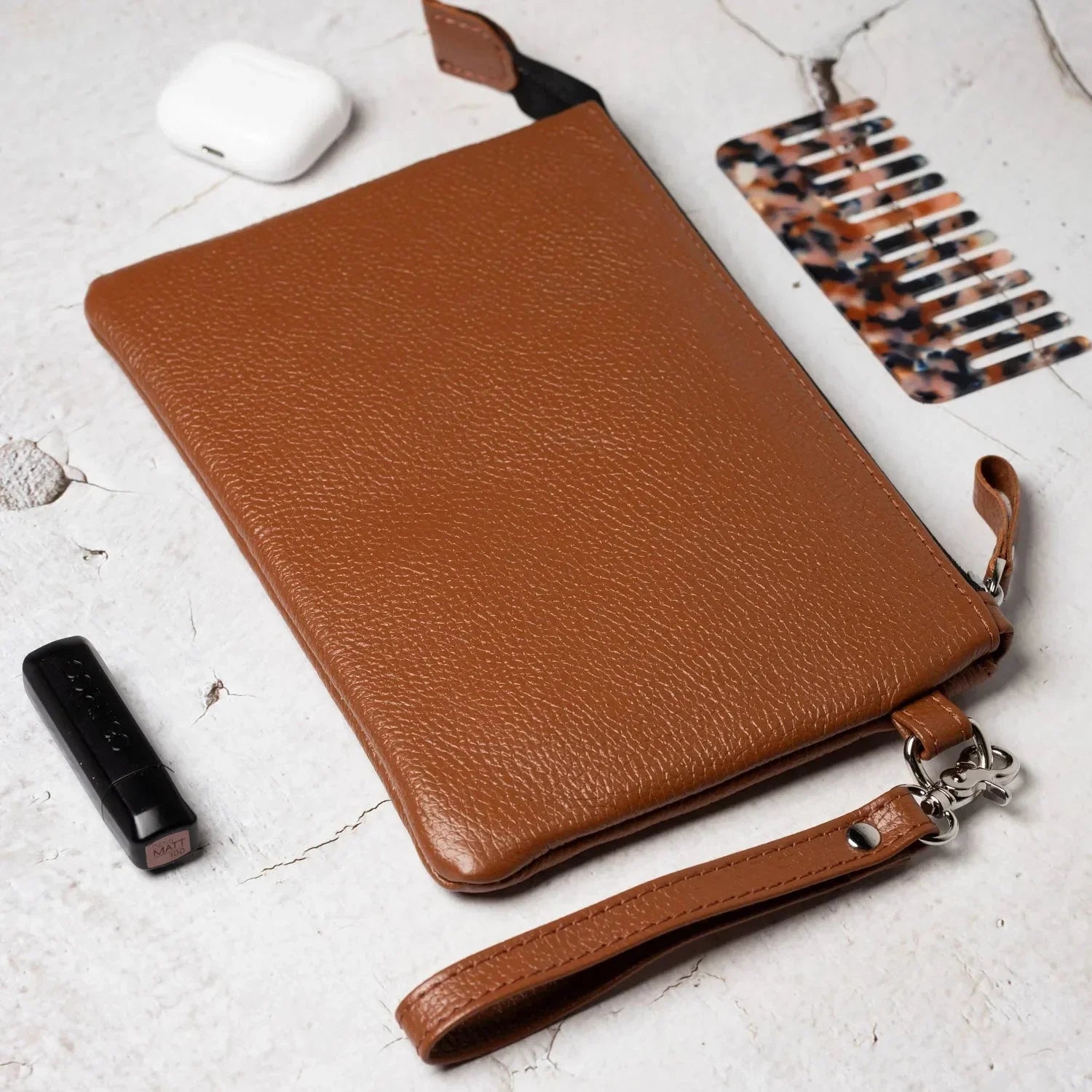 Grainy Leather Clutch with Zipper – 3 Sizes