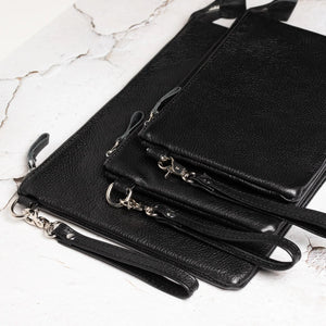 Zippered Full grain Leather Clutch | Graini Black - Wenderfarer