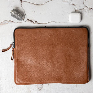 Full Grain Leather Zipper Folio for Laptop & Documents | Black