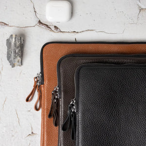 Full Grain Leather Zipper Folio for Laptop & Documents | Black
