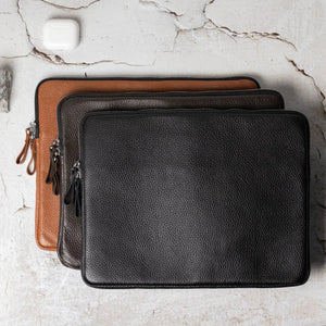 Full Grain Leather Zipper Folio for Laptop & Documents | Black