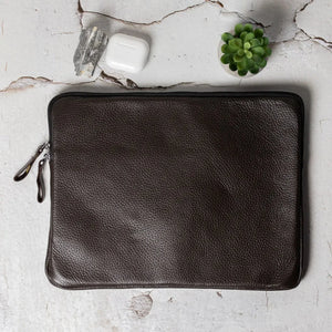 Full Grain Leather Zipper Folio for Laptop & Documents | Black