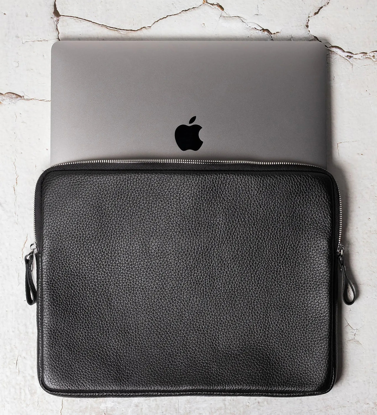 Full Grain Leather Zipper Folio for Laptop & Documents | Black