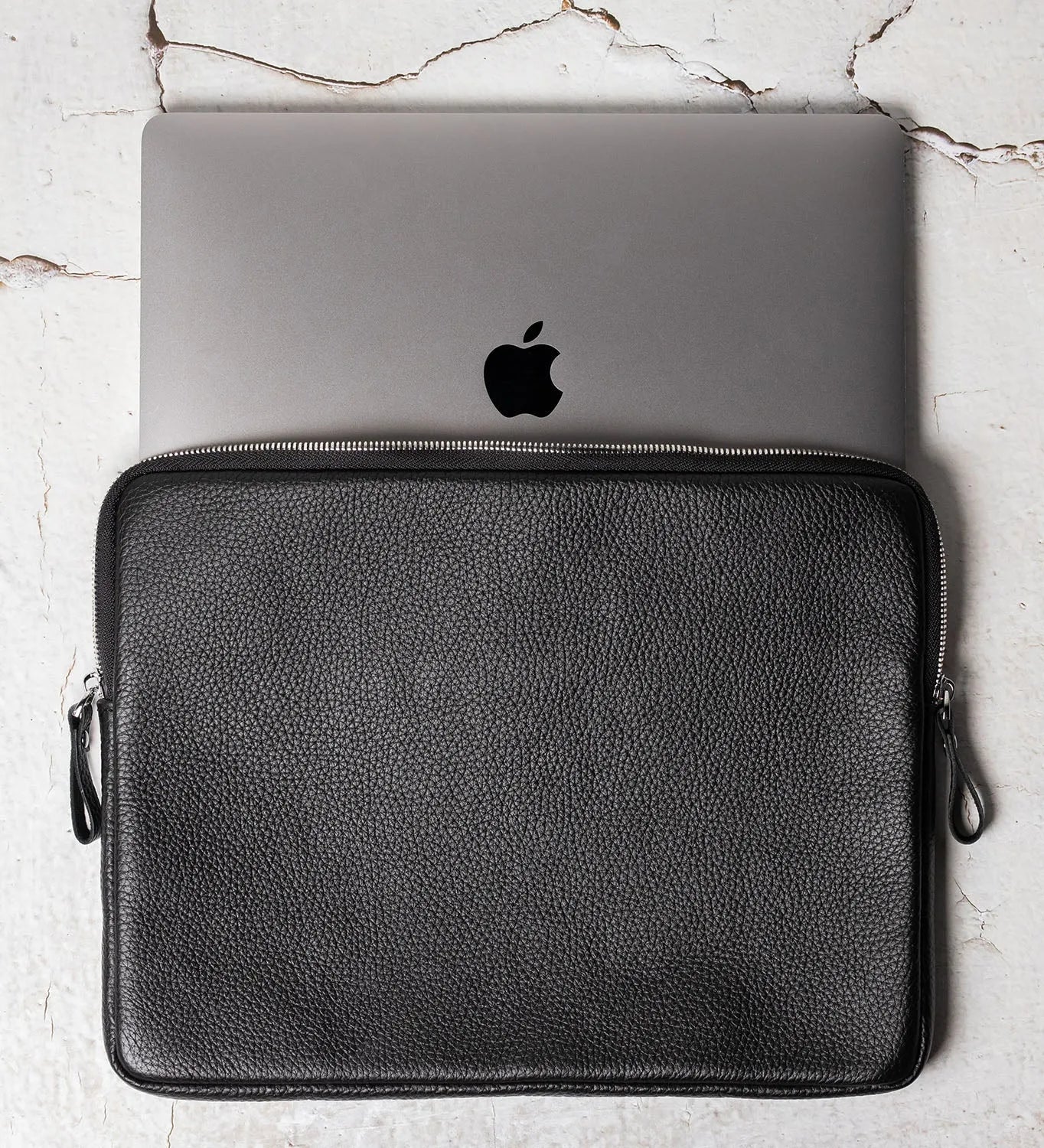 Full Grain Leather Zipper Folio for Laptop & Documents | Black