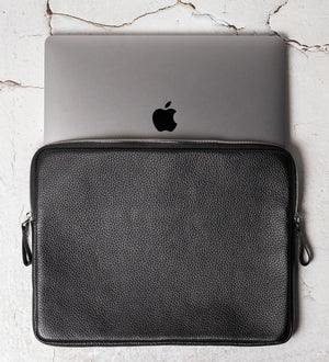 Full Grain Leather Zipper Folio for Laptop & Documents | Black