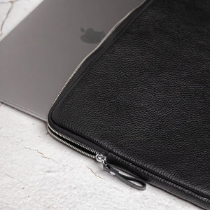 Full Grain Leather Zipper Folio for Laptop & Documents | Black