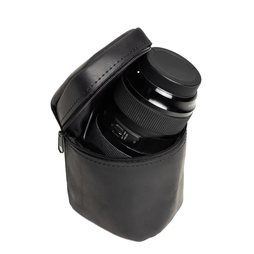 Distressed Leather Camera Lens Pouch | Black - Wenderfarer