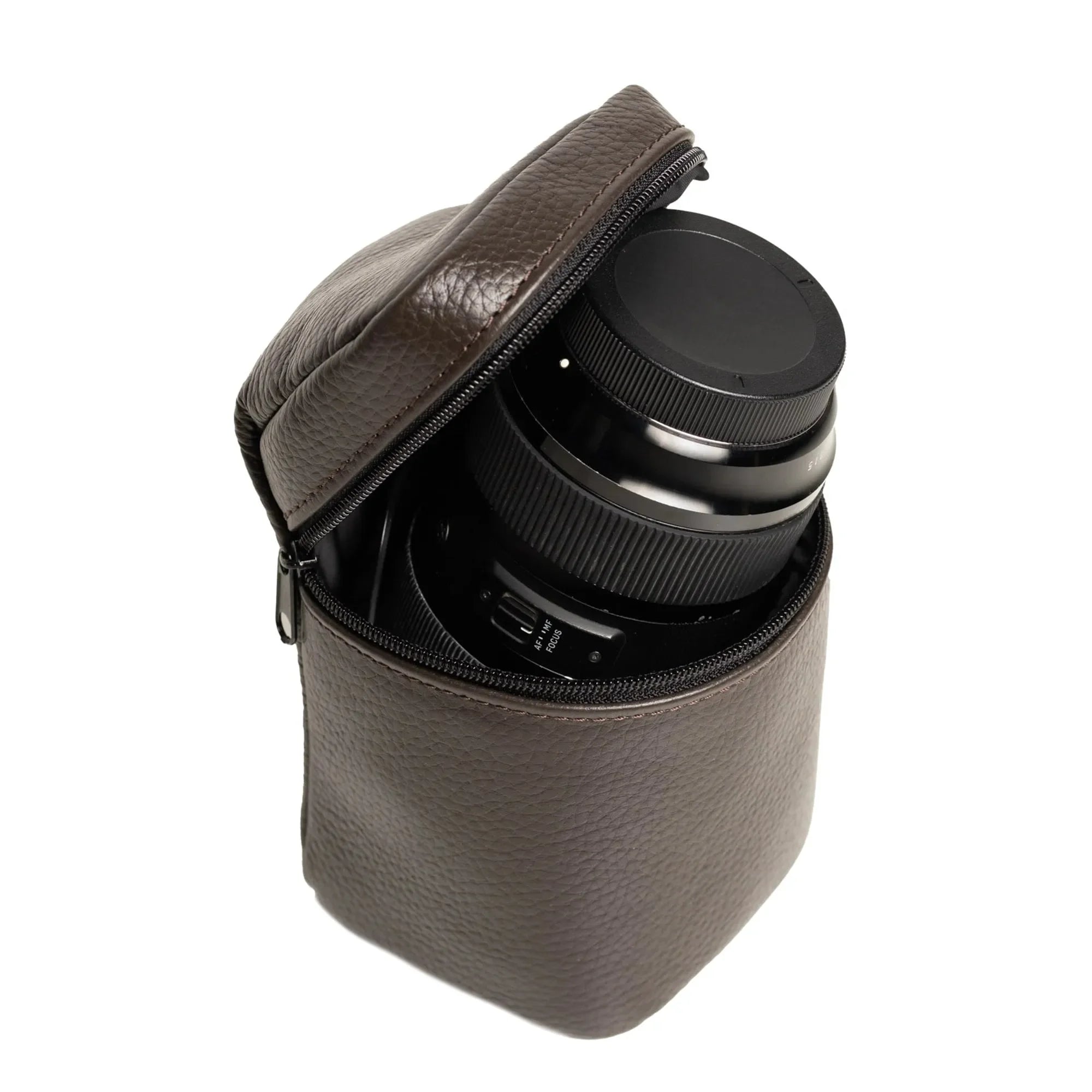 Full-Grain Leather Camera Lens Case | Chocolate Brown - Wenderfarer