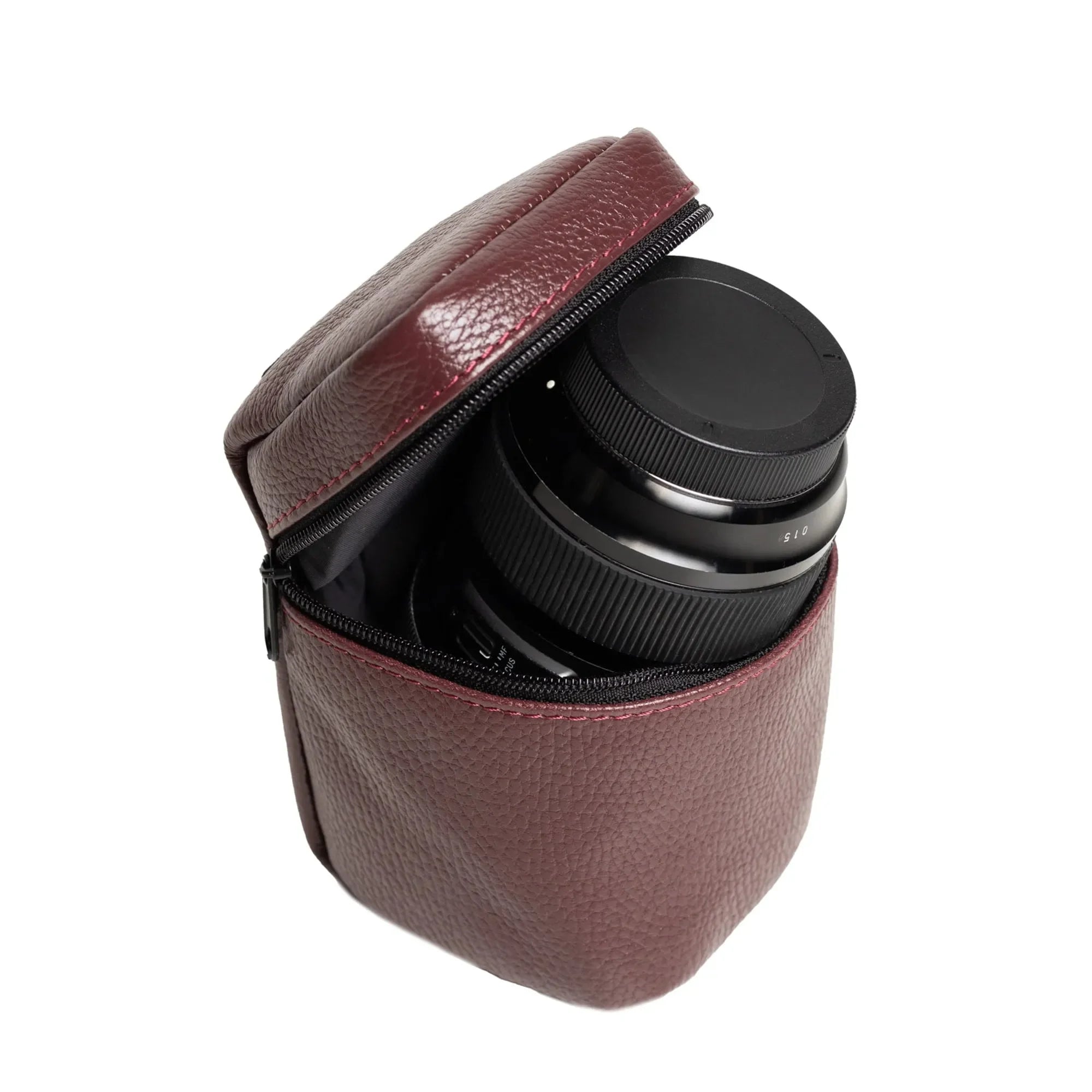 Full-Grain Leather Camera Lens Case | Burgundy - Wenderfarer